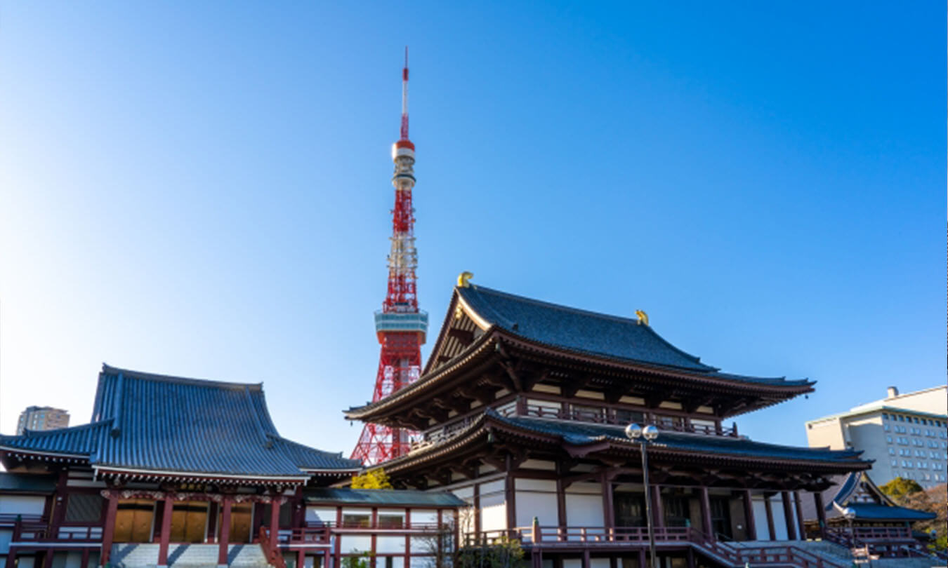 ドラマの舞台として登場した増上寺と東京タワーの写真